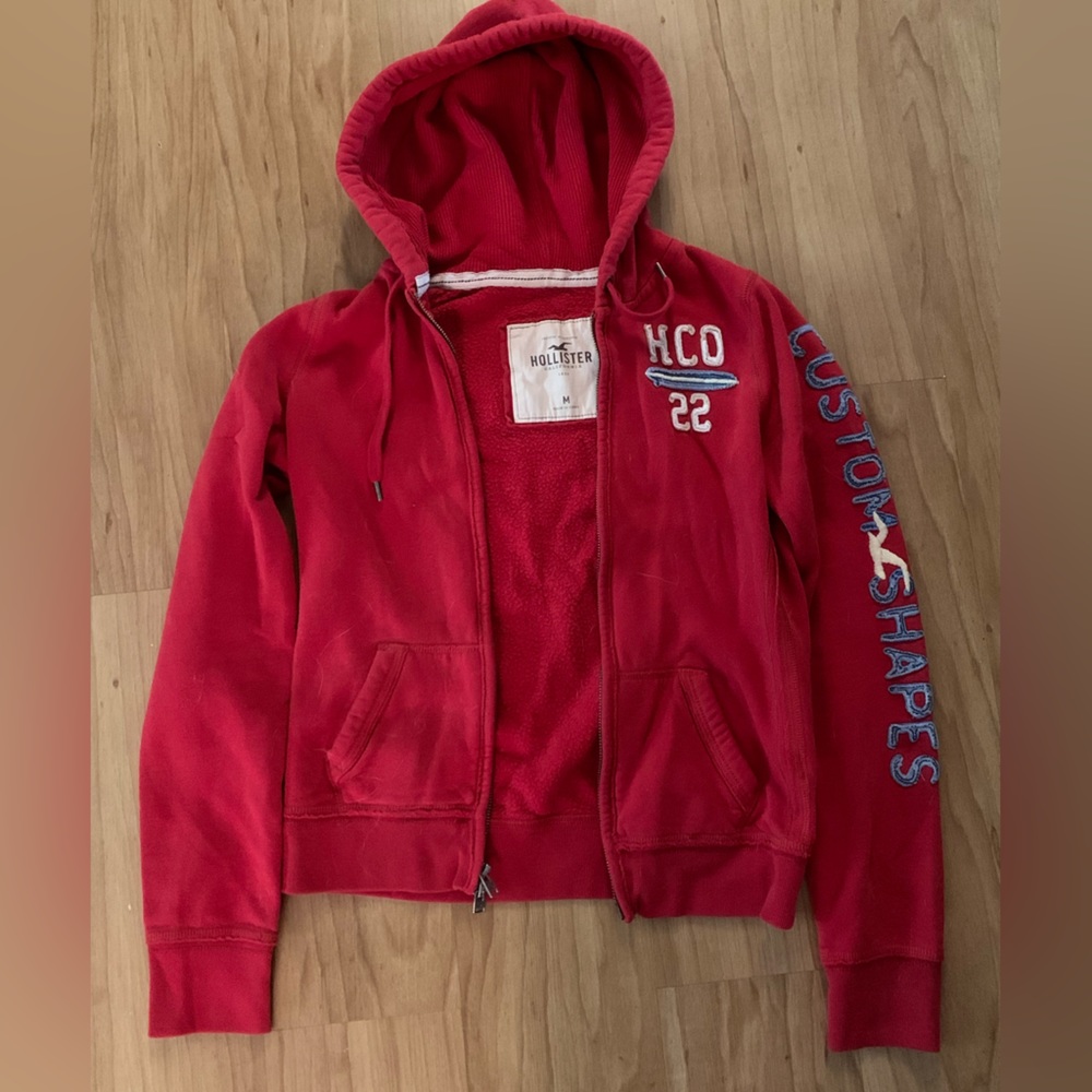 Red Hollister Zip Up Hoodie